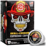 Fire Department Coffee Skull-crushing Espresso Dark Roast Premium K-cup. Fixed Price $9.99.
