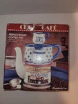 New Box Vintage Chez Cafe Cardinal Blue & White French Roast Coffee Pot. Fixed Price $15.00.