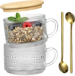 Vintage Coffee Mugs, Overnight Oats Containers With Bamboo Lids And Spoons - 14O. Fixed Price $27.18.