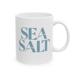 Sea Salt Coffee Mug White Ceramic Coastal Style Cup Blue Text Beach Vibe Gift. Fixed Price $13.00.