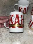 Kahlua Ceramic X4 Coffee Tea Cups Mugs Red Lettering, Grey Flash & Gold Band. Fixed Price $25.00.