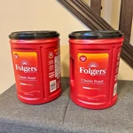 (2) Empty Folgers Classic Roast Ground Coffee 1.2KG Cans/plastic Containers. Fixed Price $11.33.