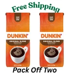 (pack 2) Dunkin Original Blend Ground Coffee, Medium Roast, 12 Oz Bag. Fixed Price $14.99.