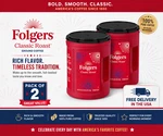 2 Pack Folgers Classic Ground Coffee, Medium Roast, 40.3 Oz Canister. Fixed Price $34.76.