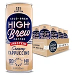 High Coffee, Cold Brew, Creamy Cappuccino Plus Protein, 8 Fl Oz Can Pack 12. Fixed Price $60.35.