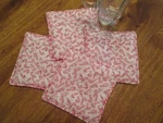 Handmade Quilted Winter Red Candy Canes Print Coffee Cup, Beverage Coasters. Fixed Price $6.00.