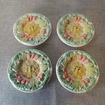 Mercuries Country Farm Sun Tea Bag Set Of 4 Round Hand Painted Plates Butter Pat. Fixed Price $14.25.