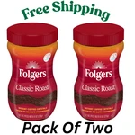 Folgers Pack Classic Roast Instant Coffee (2) 8-OUNCE Jars 100% Pure. Fixed Price $10.99.