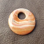 40MM Fire Crackle Agate Stone Go Pendant, Off Centered Donut, Burnt Oranges. Fixed Price $7.20.