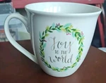 Joy To The World Christmas Coffee Mug Holly Wreath Doubled Sided Large 22 Oz. Fixed Price $12.99.