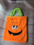 Pumpkin Treat Bag Soft Cloth Orange Green Material With Handle. Fixed Price $10.95.