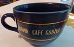 Collectible Godiva Cafe Coffee Mug, Navy Blue Large Round Body Gold Trim. Fixed Price $16.99.