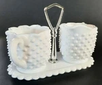 Milk Glass Hobnail Star Creamer And Sugar Bowl With Matching Tray So Sweet!. Fixed Price $71.00.