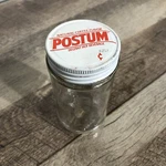 Vintage Postum Natural Coffee Flavor Glass Jar With Metal Cap 4.5" X 2.25". Fixed Price $24.00.