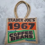 Trader Joes 1967 Coffee Beans Jute Burlap Reusable Tote Bag Pasadena Shopping. Fixed Price $14.99.