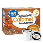 Great Value Caramel Cappuccino Mix Coffee Pods, Medium Roast, 12 Count (6 Pack). Fixed Price $67.99.