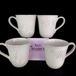 Gander Mountain Mtn Pinecones Rustic Cream Ceramic 12OZ Coffee Cups Mugs Set 4. Fixed Price $35.69.