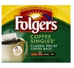 Folgers Coffee Singles Classic Decaffeinated Bags - 19 Count New. Fixed Price $13.99.