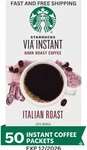 Starbuck Via Instant Coffee Italian Dark Roast 50 Packets 100% Arabica Exp 12/26. Fixed Price $36.00.