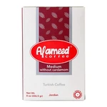 Al Ameed Turkish Ground Coffee Medium Without Roast Cardamom Fresh 8OZ. Fixed Price $16.00.