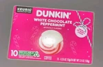 New Dunkin' White Chocolate Peppermint Coffee K-cup Single Serve 10 Pods. Fixed Price $14.99.