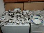 Christopher Stuart Optima HK219 French Brocade Cups Plates Creamer Sugar Bowls. Fixed Price $9.99.