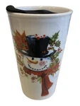 Marketplace Holiday Snowman/poinsettia Ceramic Travel Coffee Mug W/sealing. Fixed Price $19.99.