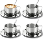 4 Pack 6.8 Oz Coffee Cups Set, 18/8 Stainless Steel Espresso With Saucer. Fixed Price $37.78.
