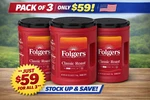 Pack Folgers Classic Ground Coffee, Medium Roast, 40.3 Oz Canister, New. Fixed Price $59.00.