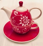 Heus Brew 4PC Tea Coffee For One Plate Cup & Pot/lid Stack Red/white. Fixed Price $34.95.