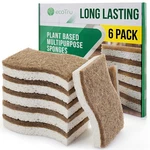 6 Pack Natural Kitchen Sponges, Compostable White Cellulose & Organic Coconut.... Fixed Price $15.57.