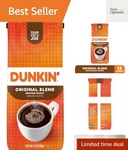 Dunkin Blend Medium Roast Ground Coffee, 12 Oz. Bag. Fixed Price $17.99.