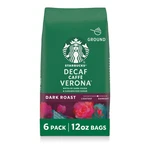 Starbucks Ground Coffee, Dark Roast 12 Ounce (pack 6), Decaf Caffe Verona. Fixed Price $75.62.