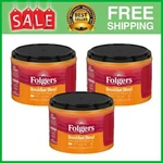 Pack 3 Folgers Breakfast Blend Ground Coffee, Mild Roast, 22.6 Oz Canister. Fixed Price $46.56.
