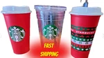 3 Starbucks Red Plastic 2 Christmas Clear 16 Oz. Reusable Coffee Tumblers. Fixed Price $10.28.