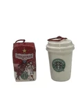2X Starbucks 2007 Christmas Blend Bag And White Coffee Cup Ornaments. Fixed Price $18.95.