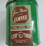 Genuine Java Mocha Coffee Tin Stop & Shop Chicago Il Vintage 7.5" Tall. Fixed Price $25.00.