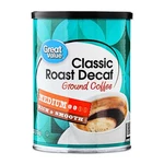 Great Value Decaf Classic Medium Roast Ground Coffee, 9.6 Oz. Fixed Price $11.53.
