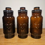 Borden Cremora Amber Glass 3 Canister Apothecary Jar Fleur Lis Vintage 1970'S. Fixed Price $39.99.