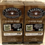 Decaf Espresso 2 Boxes Baronet Medium Organic 18 Single Serve Wrapped Pods. Fixed Price $19.99.