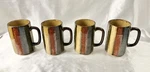 Set 4 Pottery Tall Coffee Cup Mug Bold Vertical Stripes Black Handle Unsigned. Fixed Price $39.99.