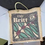 Vtg Hand Crafted Coffee Burlap Bag Cafe Britt Large Costa Rica Jute. Fixed Price $14.00.