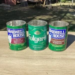 Vintage 1980S Coffee Cans Lot 3 Folgers Maxwell House Metal Tins Decor. Fixed Price $30.00.