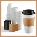 Paper White Cups + Lids Sleeves Disposable Beverage Coffee Hot Cold Cafe. Fixed Price $15.99.