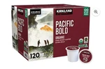 Kirkland Signature Organic Pacific Bold Dark-roast Coffee, 120 K-cup Pods. Fixed Price $39.00.