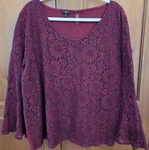 Talbots Womens Ruby Red Lace Bell Sleeve Holiday Blouse Size 3X. Fixed Price $24.95.