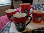 Starbucks Set 4 Coffee Tea Cups Red/green Mermaid Logo Assorted Sizes. Fixed Price $40.00.