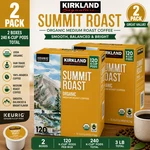 2-PACK Kirkland Signature Coffee Organic Summit Roast K-cup Pod, 120-COUNT. Fixed Price $110.35.