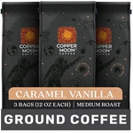 Copper Moon Coffee, Caramel Vanilla, Medium Roast, Ground, 3 X 12 Oz. Fixed Price $36.99.