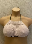 Xhilaration Halter Bikini Top. Pink Crochet With Olive Green Straps. Size Medium. Fixed Price $10.00.